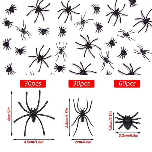 JIALWEN 120 Pieces Realistic Plastic Spiders 3 Sizes Small Spider Toys Black Fake Spiders Halloween Prank Props for Halloween Home Party Decorations
