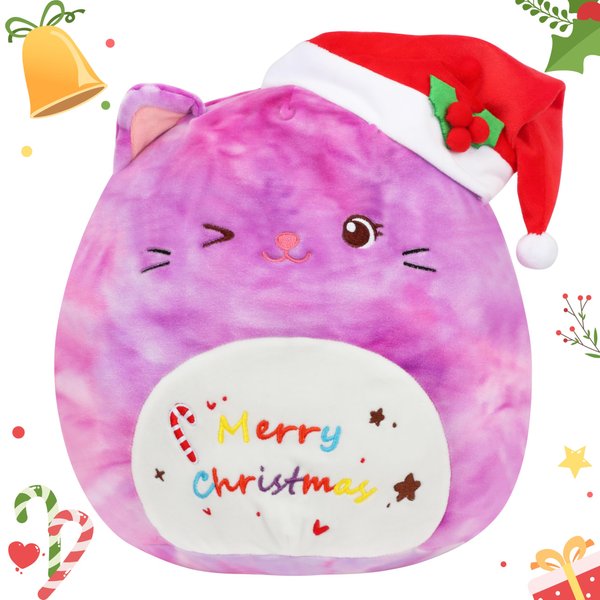 Easfan 12'' Christmas Rainbow Kitty Plush Pillow Soft Cat Plush Toy Cute Kitty Stuffed Animal Home Room Decoration for Kids Toddlers