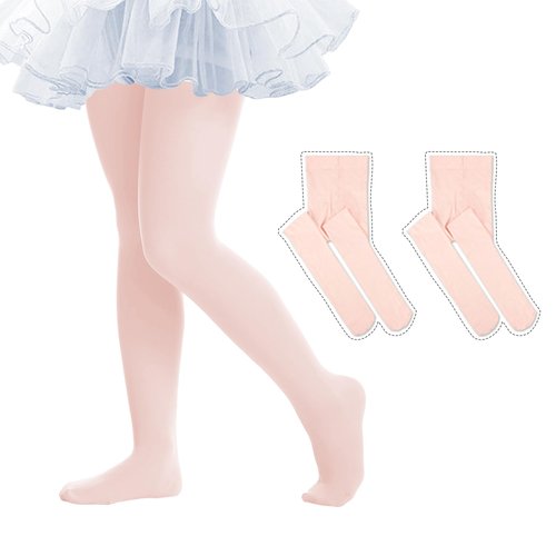 Ultra Soft Girls Tights 2-Pack Elastic Ballet Tights for Girls Breathable Dance Tights Opaque Footed Tights for Toddler Girls Stockings Thick Kids Tights Pantyhose Leggings 12-14 Years Ballet Pink