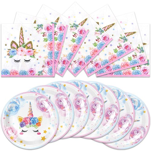 Generic 40pcs New Unicorn Birthday Party Supplies-Party Decorations Tableware For Kids, Plate, Napkin Party Decorations Dinnerware
