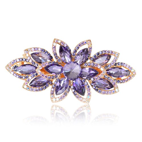 Sankuwen Floral Rhinestone Hairpin Luxury Crystal Flower Hair Barrette Clip (Purple)