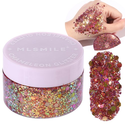Christmas Red Body Glitter Gel, Chunky Glitter Gel Makeup for Face Hair Nails, Party Singer Concerts Music Festival Rave Accessories, Mermaid Holographic Sparkling Gel
