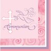 16-Count Paper Beverage Napkins, Communion, Pink Cross Faithful Dove