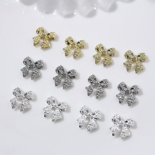 30pcs 3D Metal Bow Nail Charms for Acrylic Nails Alloy Nail Bows Gold Silver Gray Bow Knot Nail Art Charms Cute Bow Charms Kawaii Bow tie Nail Accessories Nail Jewels for Women Girls Manicure