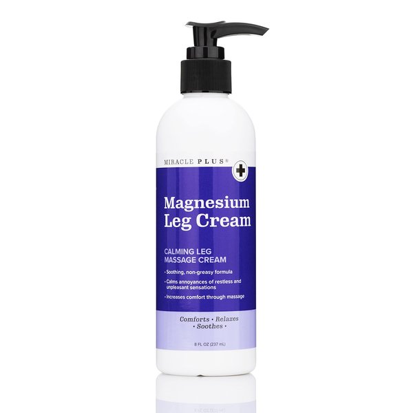 Miracle Plus Magnesium Cream For Leg Relief | Magnesium Lotion Calming Leg Cream Herbal Moisturizer Topical Body Butter Soothes + Calms Sensations, Itching, & Shaking, 8 Oz
