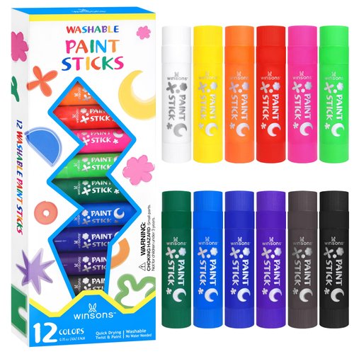 Tempera Paint Sticks,12 Vibrant Colors Washable Paint Sticks For Kids, Quick Drying, Non-Toxic, Suitable for Paper, Wood, Canvas, and Fabric, Mess-Free Art Supplies