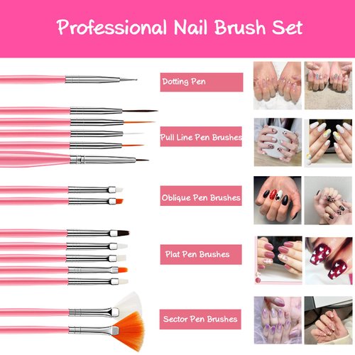 22 Pcs Nail Art Brushes Set, 1 Pcs Resin Nail Art Palette, 15 Pcs Nail Art Brushes, 5 Pcs Nail Art Dotting Pens, 1 Pcs Cosmetic Makeup Spatula Stirring Rod, Nail Design Tools for Nail Art Home Salon