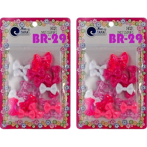 Tara Girls Self Hinge Plastic Bow Hair Barrettes Selection Pack Of 2 (BR29)