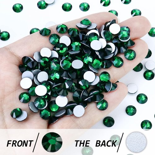 Briskbloom Flatback Crystal Rhinestones Round Gems for Nail Art and Craft Clothes Glue Fix, Emerald/Dark Green (1.9-2.0mm) SS6/1440PCS