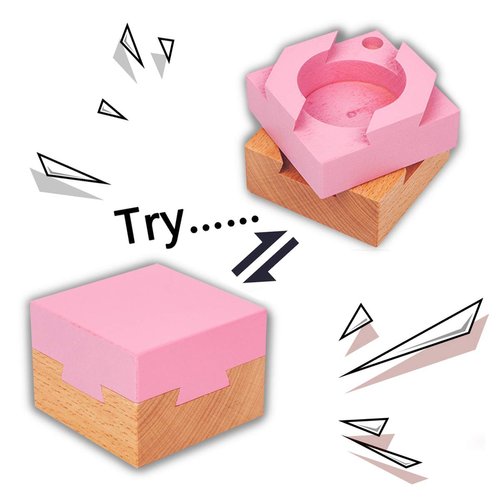 DC-BEAUTIFUL Wooden Magic Box Brain Teaser Box, Pink Secret Gift Box Impossible Puzzle Box for Birthday Valentines