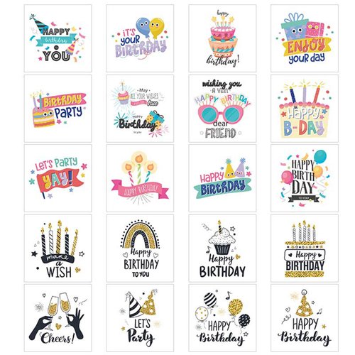 20 sheets Happy Birthday Temporary Tattoos for Kids, Happy Birthday Party Favors Decorations Goodie Bag Fillers for Boys Girls