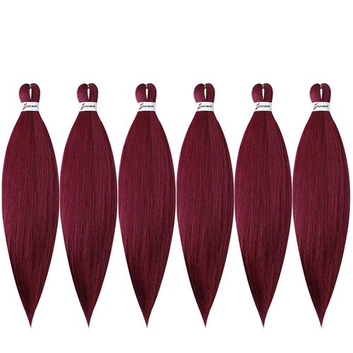 MSBELLE 6 Packs/Lot Pre Stretched Braiding Hair Crochet Braid Hair 26 Inch Hot Water Setting Synthetic Fiber Burgundy Braiding Hair Extensions 100g/Pack(26 INCH,900#)