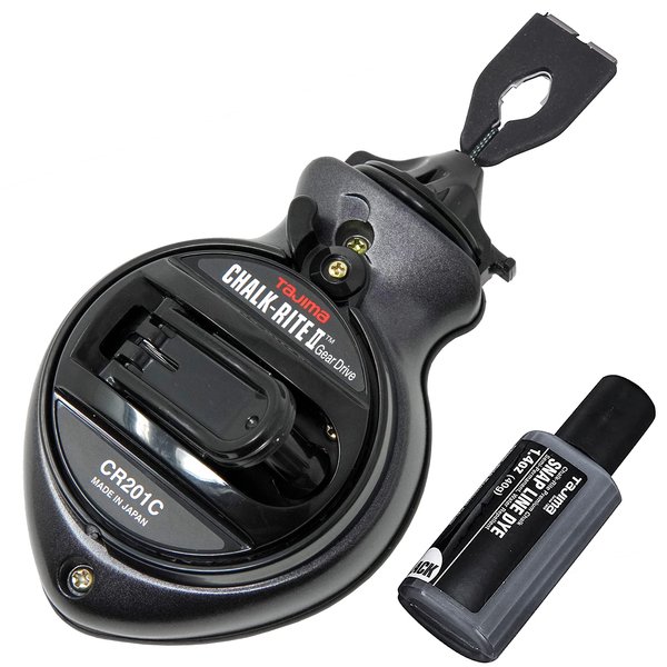 Tajima Chalk Line - Chalk-Rite II Chalk Box with Extra Bold 1mm Snap Line & Five Gear Quick Retrieval - CR201C-CPI