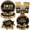 140Pcs, Happy New Year Party Decorations New Year Eve Party Supplies New Year Plates and Napkins 2025 New Year Party Dinner Plates New Years Eve Party Decorations, Serves 20 Guest