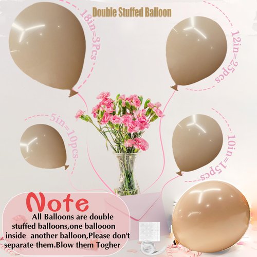 Double Stuffed Beige Balloons, Nude Beige Tan Balloon Arch,18 12 10 5 Inch Double Stuffed Apricot Brown Different Sizes for Neutral Baby Shower,Boho Party,Teddy Bear Birthday Party Decorations(Beige)