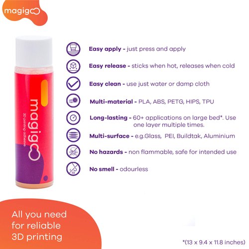 Magigoo MO2016 All-in-One 3D Printer Adhesive Glue, Reduces Warping for ABS, PLA, PETG, Hips and TPU Filament on Glass, Flex Plate, PEI, Buildtak, Kapton 50ml, 1.69 fl. oz.