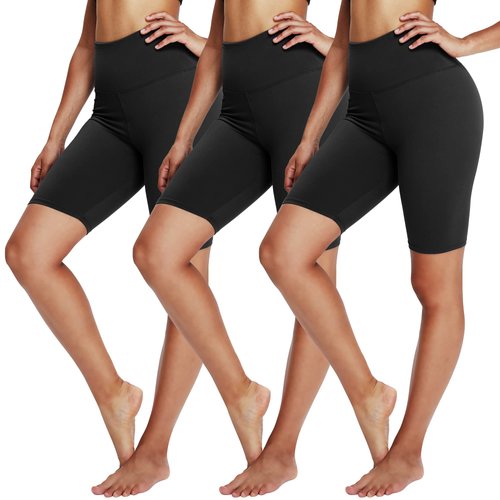 YOLIX 3 Pack Biker Shorts for Women – 8" Black High Waisted Workout Athletic Running Yoga Shorts