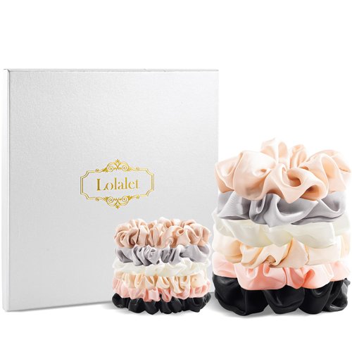 Lolalet 12 PCS Hair Scrunchies, 2 Sizes Soft Satin Elastic Hair Bands Hair Scrunchy for Women Girls, Ponytail Holder Hair Accessories Teens for Thick Thin Fine Curly Hair -Style A