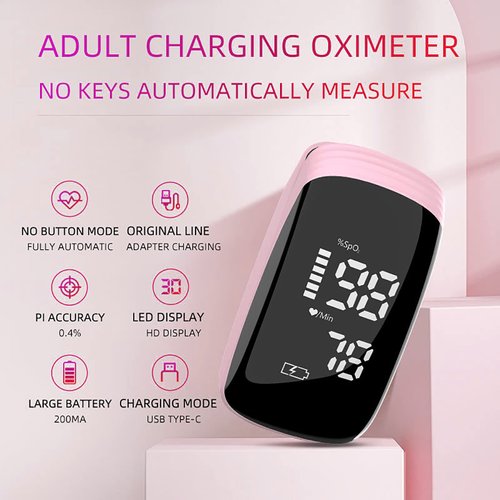 Pulse Oximeter Fingertip, Pulse Oximeter Rechargeable, Pulse Oximeter with Rechargeable, Fingertip Blood Oxygen Saturation Monitor Rechargeable, Accurate Fast SpO2 Reading (Pink)