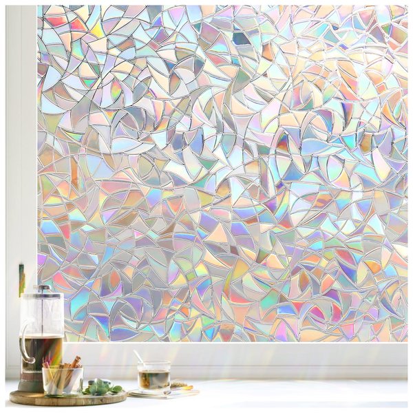LUTE Window Privacy Film, Rainbow Window Film, 3D Decorative Stained Glass Window Cling, Static Cling Non-Adhesive Removable Window Covering, Sun UV Blocking Window Decal for Home 17.5 x 78.7 inches