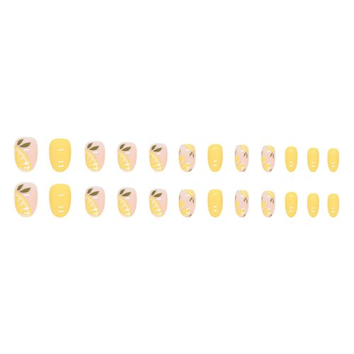 Press on Nails Short Round SWEKKE Summer Fake Nails Yellow Lemon Full Cover Glue on Nails Glossy False Nails with Nail Glue Stick on Nails Artificial Acrylic Nails for Women Girls 24 Pcs