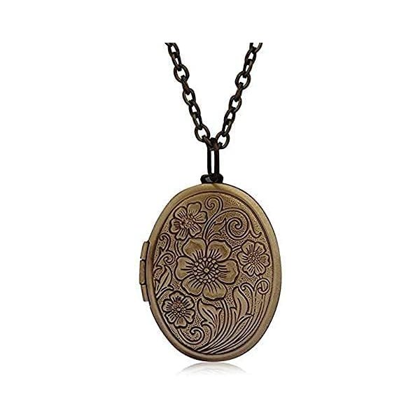 LRESJJIUJ Vintage Engraved Flower Locket Picture Pendant Necklace for Women Girls
