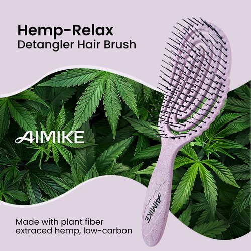 AIMIKE Hemp-Relax Detangler Hair Brush, Bio-Friendly Detangling Brush for Wavy Straight Hair, Vented Hairbrush w/Soft Bristles, Glide Through Tangles with Ease for Women, Kids, Wet & Dry Hair