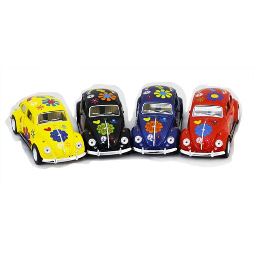 Diecast Cars-Set of 4 Cars: 5 VW Happy Flower Classic Beetle 1/32 Scale, Pull Back n Go Action. by Kinsmart