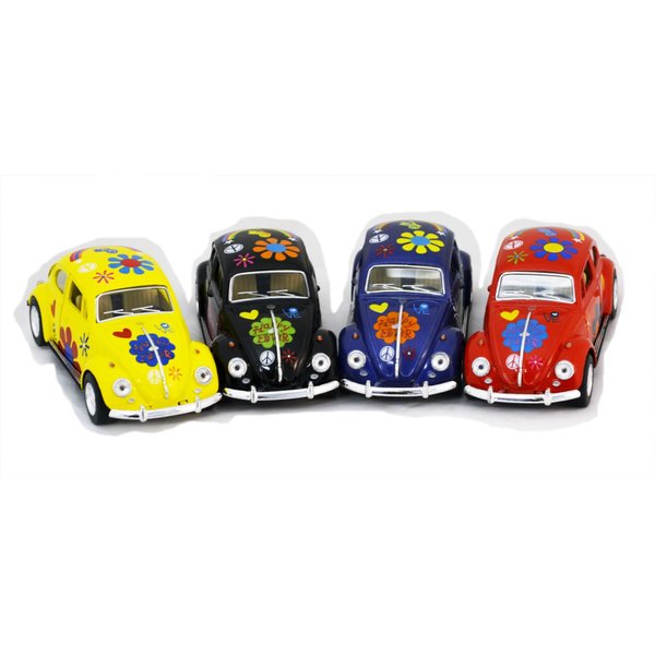 Diecast Cars-Set of 4 Cars: 5 VW Happy Flower Classic Beetle 1/32 Scale, Pull Back n Go Action. by Kinsmart