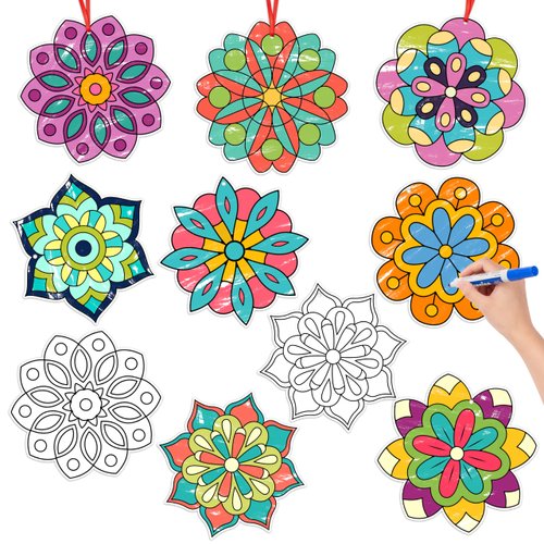 BeYumi Coloring Mandala Craft Kit - 83Pcs Color Your Own Mandala Kit for Kids DIY Coloring Craft Kit Coloring Mandala Ornament Geometric Card Decor School Classroom Summer Party Activity Art Craft
