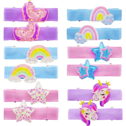 PinkSheep Toddler Hair Clips, Barrettes for Girls 6Pack/12PCS Girls Hair Accessories Unicorn Mermaid Animal Butterfly Clips (Unicorn)