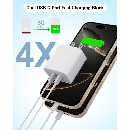 iPhone 16 Charger,USB C Charger Fast Charging,2Pack Dual USB C Port PD Charger Block iPhone 15 Charger Adapter with USB C to C Charger Cable,USB C Charging for iPhone 16/16 Pro/15/15 Pro Max,iPad Pro