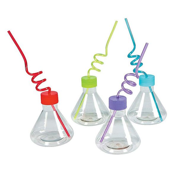 Science Party Plastic Cups with Straw - 8 Oz. | Pack of 8
