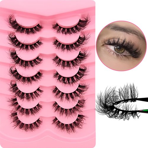 7 Pairs Cat-Eye Lashes Flu-ffy 16mm Fox Eye Lashes Curly Volume Eyelashes Faux Mink Lashes that Look Like Extensions Lashes Wispy False Eyelashes Natural Look(Z10)