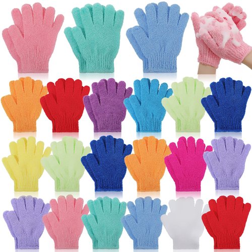 Tegeme 50 Pcs Exfoliating Gloves for Body, Double Sided Exfoliating Bath Gloves Shower Gloves for Women Deep Clean Skin for Spa Massage Beauty Skin Shower Scrubber Bathing Accessories (13 Colors)