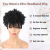 Aisaide Afro Kinky Curly Headband Wig Short Black Afro Wigs for Black Women Synthetic Kinky Curly Headband Wig with Bangs for Women Natural Afro Puff with Bangs Turban Wrap-Wig 4inch