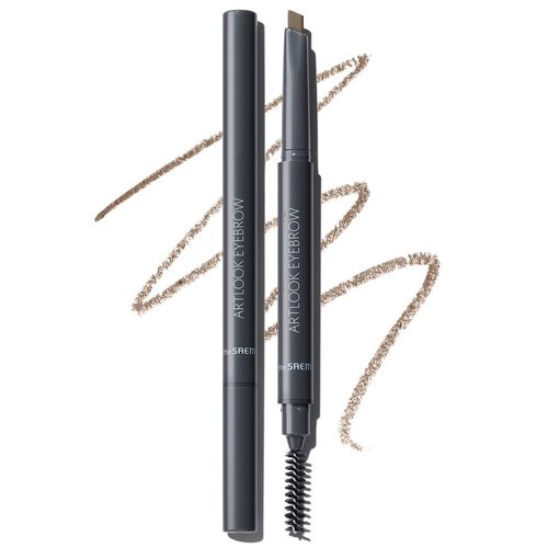 THESAEM Artlook Eyebrow Definer Pencil with Spoolie Brush 01 Brown – Long Lasting Eyebrow Pencil for Soft Textured Eyebrow Makeup with Vitamin E - Triangular Pencil