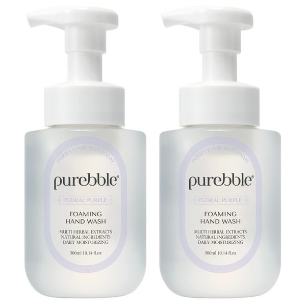 PUREBBLE Floral Purple Foaming Hand Wash with Hyaluronic Acid, Floral Scent, 10.14 fl oz, | Gentle, Hydrating Formula | For Kitchen and Bathroom | Cruelty Free Sulfate Free | 2 Pack