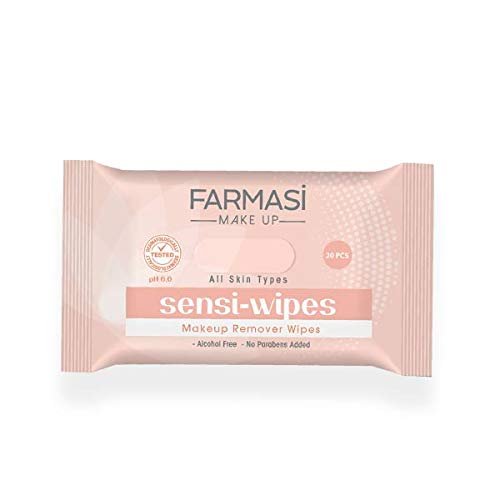 FARMASI Sensi Wipes Makeup Remover, Oil-Free and Moisture-Rich Facial & Eye Makeup Removing Cleansing Towelettes, Dermatologist Tested, 20 count