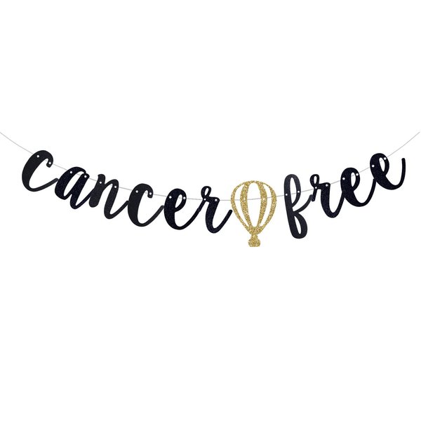 FEDVET Cancer Free Banner, Cancer Surviving Party Decorations, Cancer Theme Party Decoration (Black Glitter)