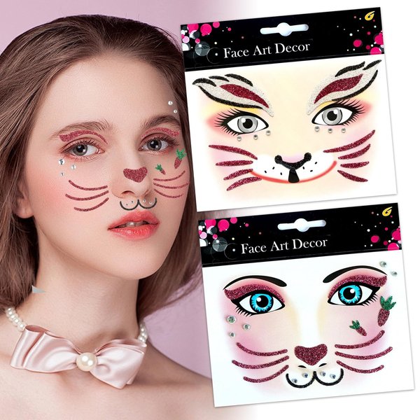Cute Rabbit Face Stickers Easter Rabbit Face Gem Stickers Animal Face Art Stickers Diamond Shining Radish Sticker Designs Adult Child Face Eye Accessories for Easter Party,Makeup Party,Cosplay(B)