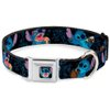 Buckle-Down Seatbelt Buckle Dog Collar - Stitch Snacking Poses Black/Blue - 1" Wide - Fits 11-17" Neck - Medium