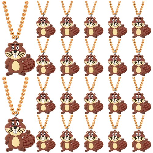 KeeStar 24 Pack Beaver Necklace Party Favors for Wild Animal Themed Baby Shower, Birthday Party Goodie Bag Fillers，School Carnival Rewards, Photography Props, Home Decorations, Classroom Prize