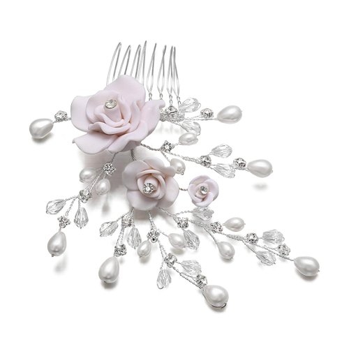 SAMKY Handmade Flower Rhinestone Crystal Pearl Bridal Wedding Tiara Hair Comb FC047