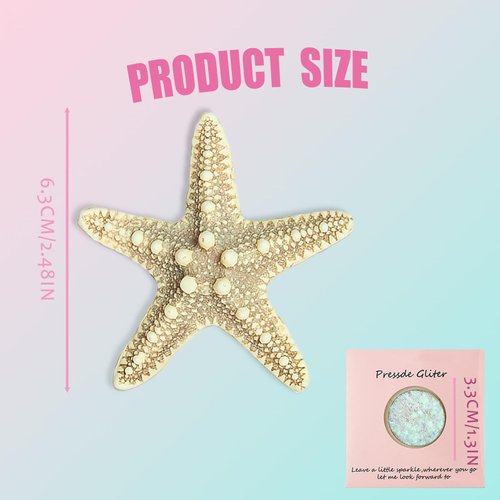 2PC Halloween Starfish Hairpin & Facial Body Glitter Set & Pink Gift Bag Suitable for Female Girls' Mermaid Costumes, 4-in-1 Mermaid Accessories and Gift Bag