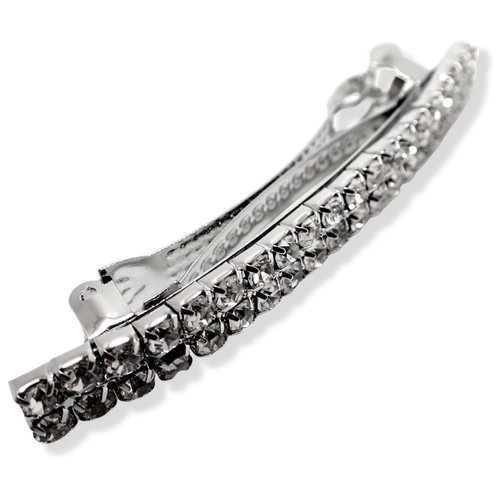 Topkids Accessories Vintage Antique Style Barrettes Hair Clips Grips Silver Gold Diamante Diamonte Butterfly Flower Bridal Wedding Pearl Slides Clasps (Crystal Double Row Barette 6cm 2.3")