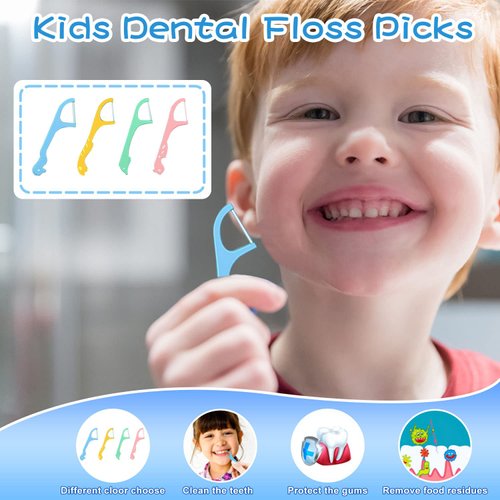 Kids Floss Dispender, Kids Dentle Floss Picks Dispenser 2 Boxes with 176 Count Floss, Fun & Colorful Animal Floss Help You Prevent Tooth Decay and Gum Disease