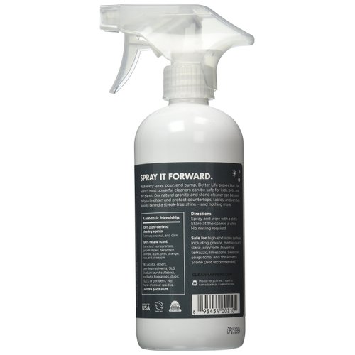 Better Life Granite Cleaner and Polish - Stone Countertop Cleaner for Marble, Quartz, Slate, Concrete Surfaces or Floors - Streak-Free Granite Stain Remover - 16oz Pomegranate & Grapefruit