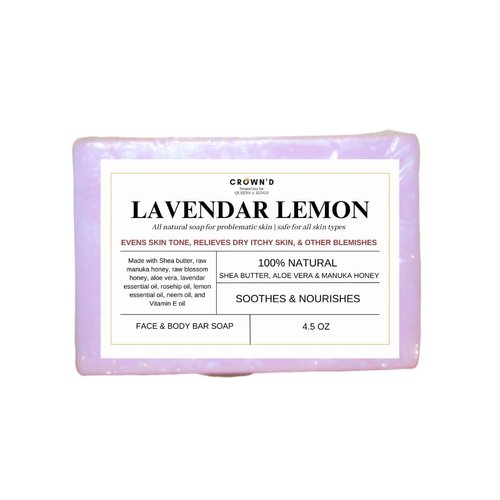 CROWN'D | Lavendar Lemon Bar Soap for Face & Body | Made with Natural and Organic Ingredients. Gentle Soap – For All Skin Types – Made in USA 4.5oz Bar