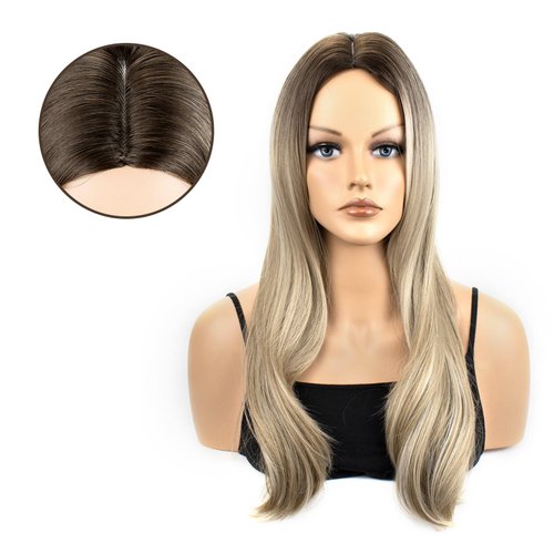MocNeavian Blonde Wigs for Women 23 Inches Long Wavy Ombre Blonde Wigs Middle Part Ombre Natural Looking Synthetic Fiber Heat Resistant Wig Women's Wigs for Daily Use Women's Charming Wigs
